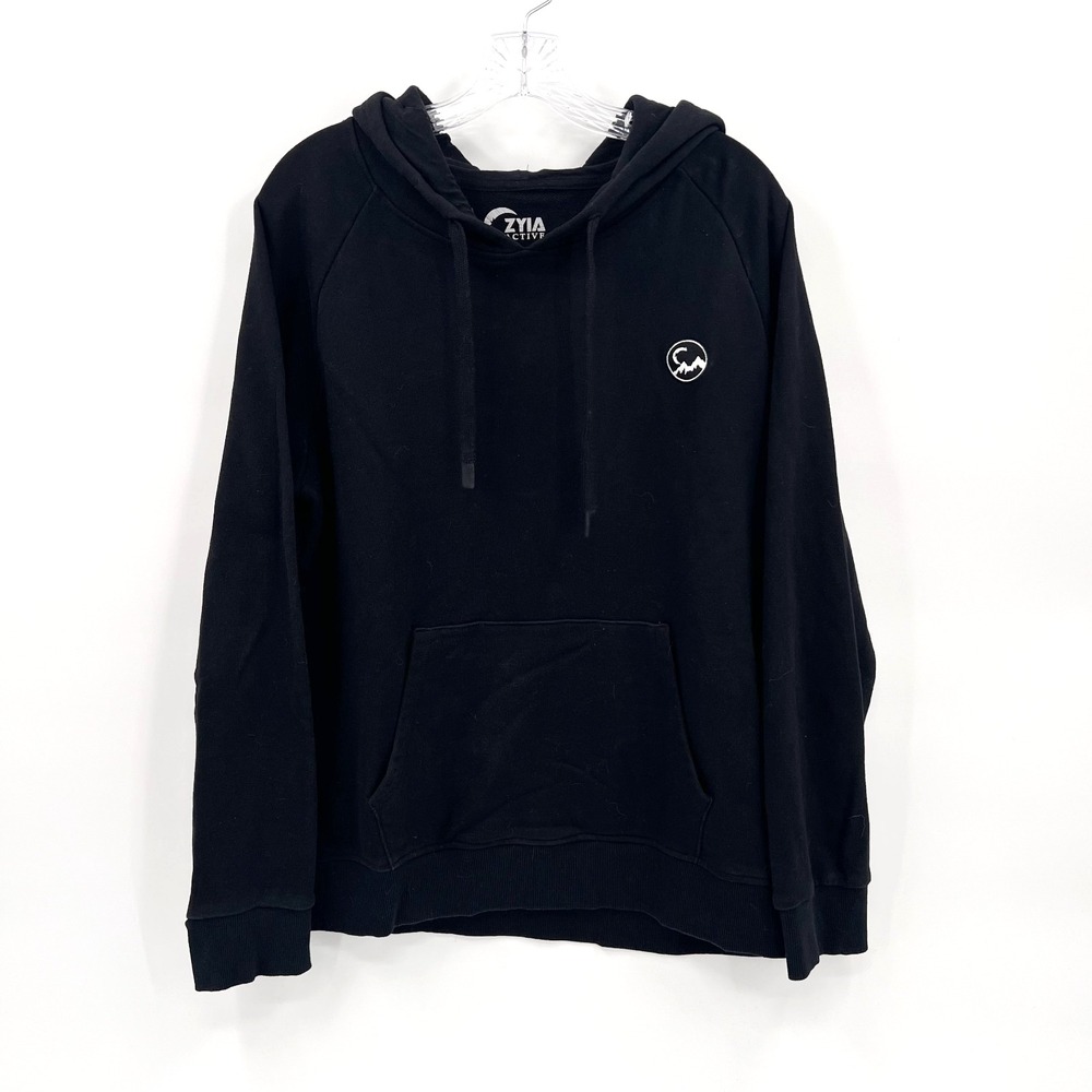 ZYIA ACTIVE Womens XXL Black Mountain Patch Long-Sleeve Hooded Sweatshirt Hoodie